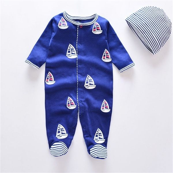 

fashion infants boys girls rompers with caps pajamas 100% cotton baby clothes sets y200803, White