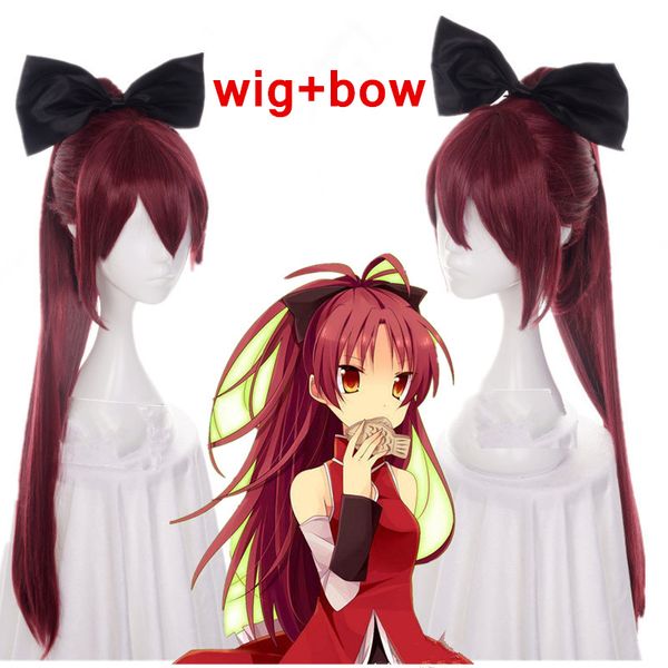 

anime costumes tokyo anime puella magi madoka magica women sakura kyouko cosplay wig sakura kyoko dark red long hair+ hairpin ponytail wig, Black