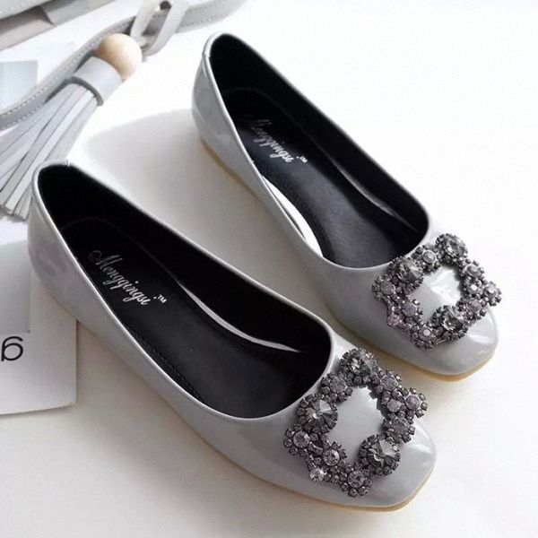 

patent leather women shallow single shoes plus size 43 ladies rhinestone flats party deduction slip-on loafers lazy boat shoes #l07m
