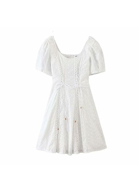

2021 new white hollow fairy out cotton dresses vintage french embroidery above the knee with v-female cleavage xpfb, Black;gray