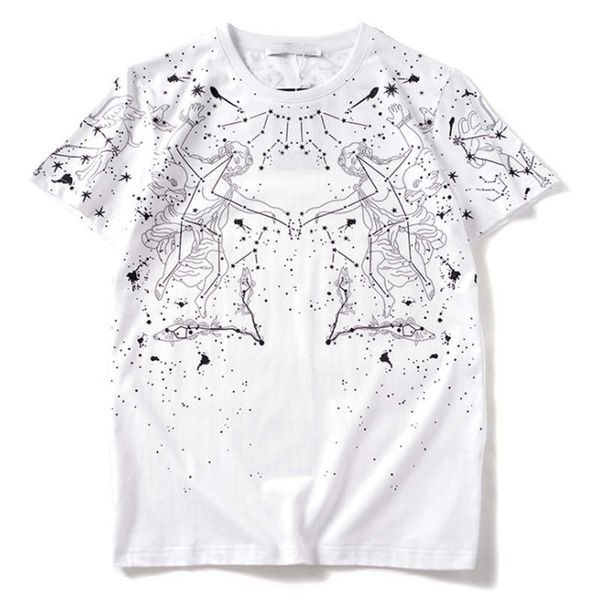 

summer fashion design european and american style full printing round neck men's women's constellation angel casual t-shirt size s, White;black