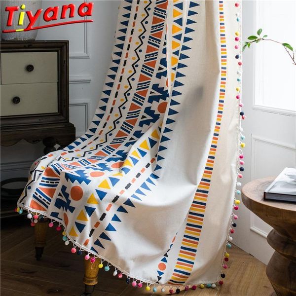 

bohemian colorful geometric tassels curtains for living room modern cotton and linen curtains semi-blackout white panels *vt1
