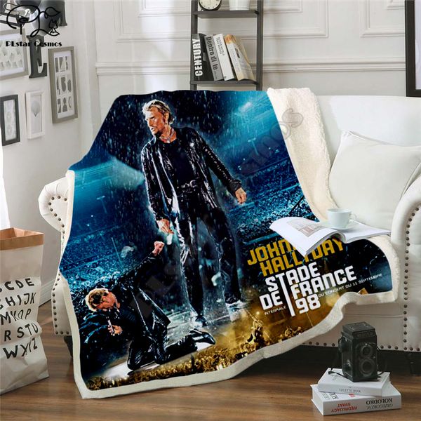 

johnny hallyday 3d printed fleece blanket for beds hiking picnic thick quilt fashionable bedspread fleece throw blanket style-1