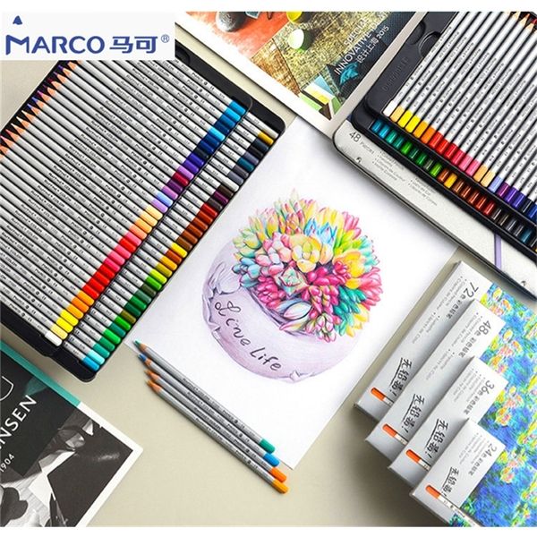 Marco Raffine 7100-24 / 36/48/72 Óleo Erasable / Água Cores de cor Lápis de madeira para iniciante artista de pintura profissional 201223