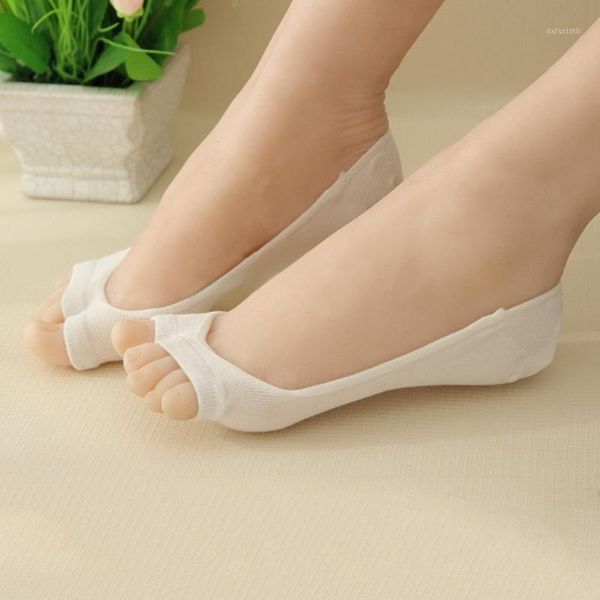 

candy color open toe sock slippers shallow mouth female invisible open toe socks sock invisible socks, Black;white