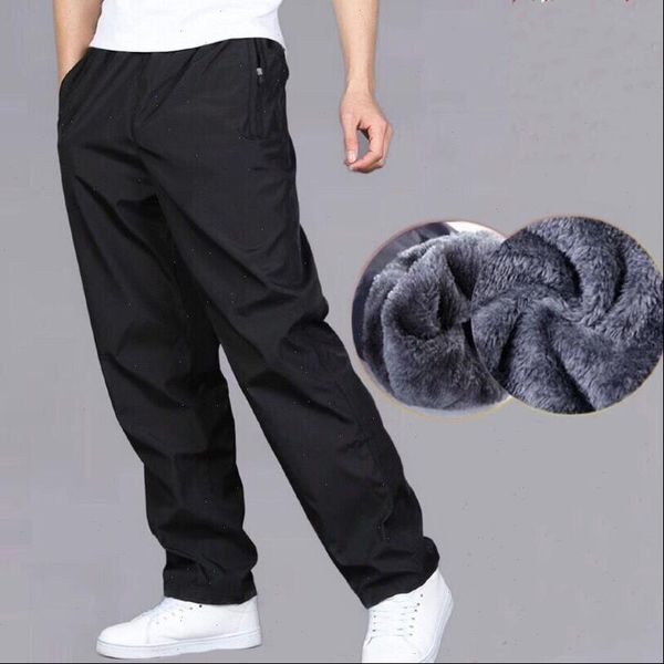 

mens sweatpant trousers autumn winter plus velvet warm pants quick drying loose straight summer wear resistant waterproof pant, Black