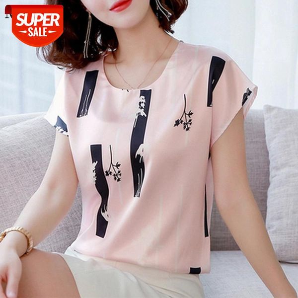 

new summer chiffon shirt blouse women o-neck short sleeve plus size women shirts blouses casual print female shirt 3741 #x02b, White