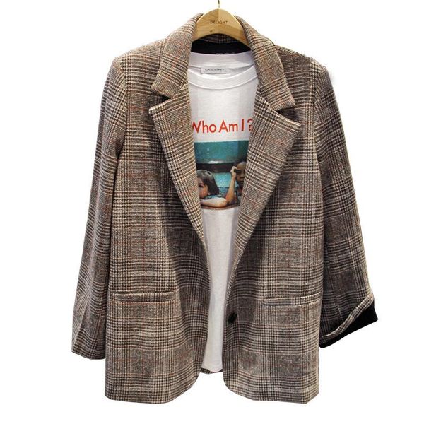 

women blazers autumn new women's wear korean fashion checked suit collar single-breasted jacket women's versatile suit, White;black