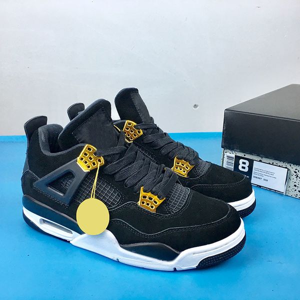 

4 royalty black basketball shoes mens 4s metallic gold-white sports sneakers mens outdoor sports sneakers with box, White;red