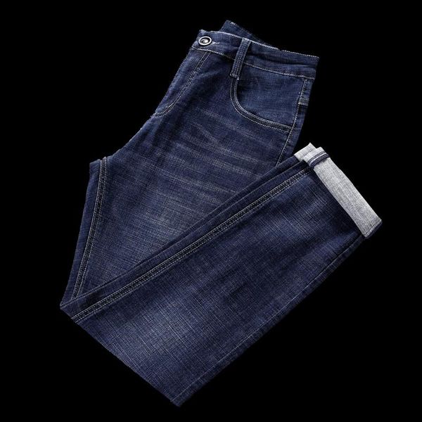 

men jeans pants slim fit autumn new straight loose causal jeans pockets elasticity mens clothing, Blue