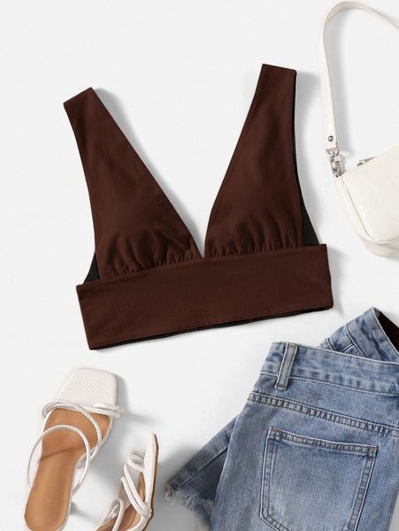 

reversible two-tone v-neck crop q2kh#, White