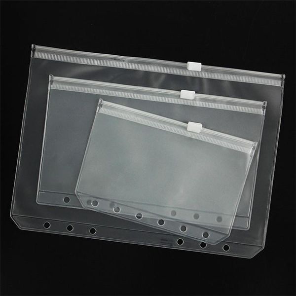 

a5/a6/a7 pvc binder clear zipper storage bag 6 hole waterproof stationery bags office travel portable document