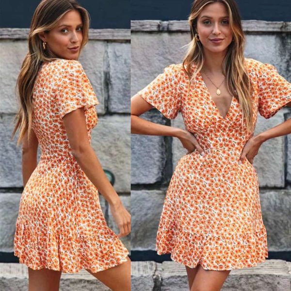 

skirt new print ruffle spring 2020 style slim short sleeve dress, Black;gray