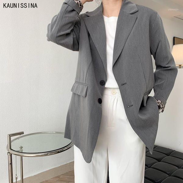 

new fashion blazer jacket women autumn new chic suit jackets female leopard lining long sleeve boyfriend style loose blazers1, White;black