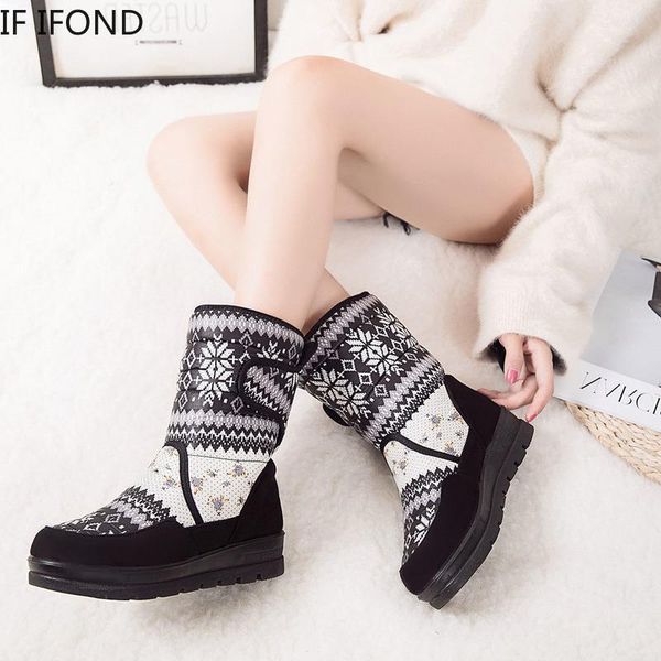 

if ifond women winter christmas snow boots waterproof wear-resistant slip warm plush botas mujer size 35-39, Black
