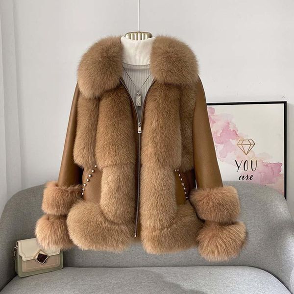 

women's fur & faux hair coats women winter warm genuine leather overcoats zipper thick turn-down collar short black office lady jackets