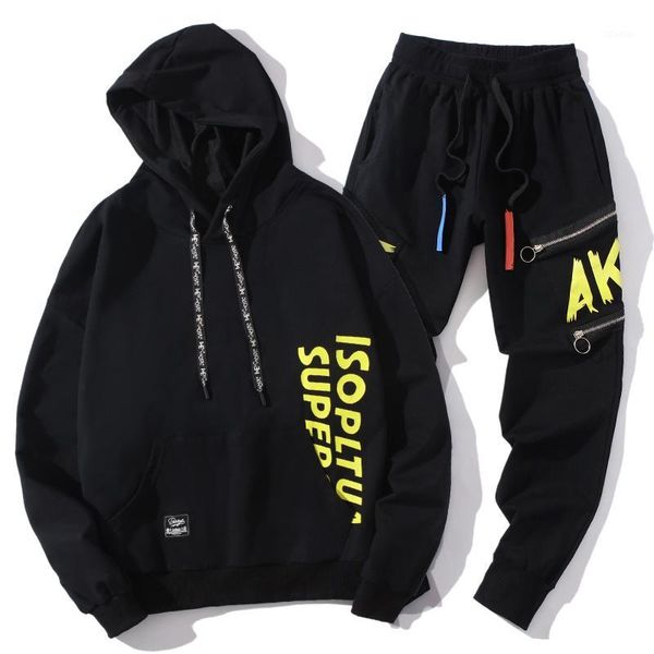 

hoodie 2pcs set tracksuit men sportswear sets hoodie+pants sporting suit casual black white sweatshirts outfit jogging homme1, Gray