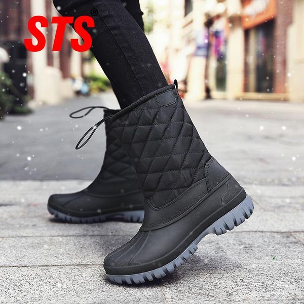 

sts women ski boots plus velvet keep warm cotton shoes women light waterproof non-slip outdoor casual shoes big size 36-42, Black