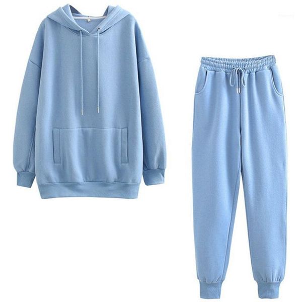 

gym clothing 2021 spring autumn women tracksuit 2 pieces set oversize hoodies sweatshirt and jogging pants sport suits solid run sportswear1, White;black