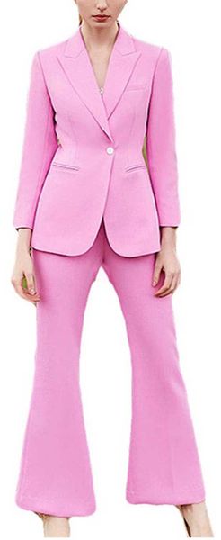 

women's two piece pants women suits formal business pink single breasted lady suit set slim fit casual 2 pieces pantsuit, White