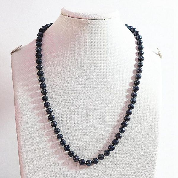 

chains fashion classics 7-8mm natural black freshwater cultured pearl round long necklace with women's jewelry gift chain 25inch b7291, Silver