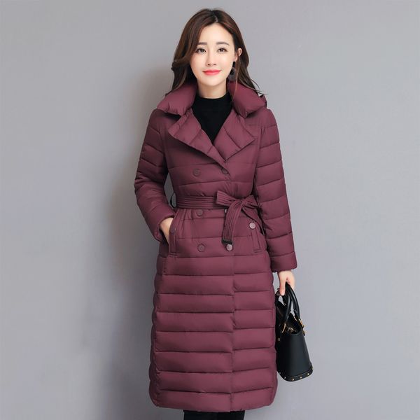 

2021 newdesign winter jacket women turn-down collar breasted buttons with belt female coat ladies elegant long nsrp, Black