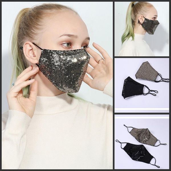 

unisexfashion bling 3d washable reusable mask pm2.5 face care shield sun color gold elbow sequins designer face party ma
