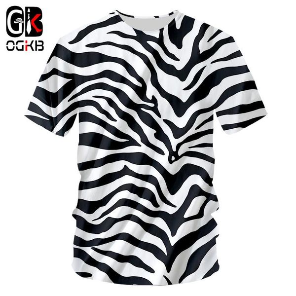 

ogkb tshirt 2021 new zebra stripes o neck t-shirt large size leisure 3d printing personality loose fitness workout tee shirts, White;black