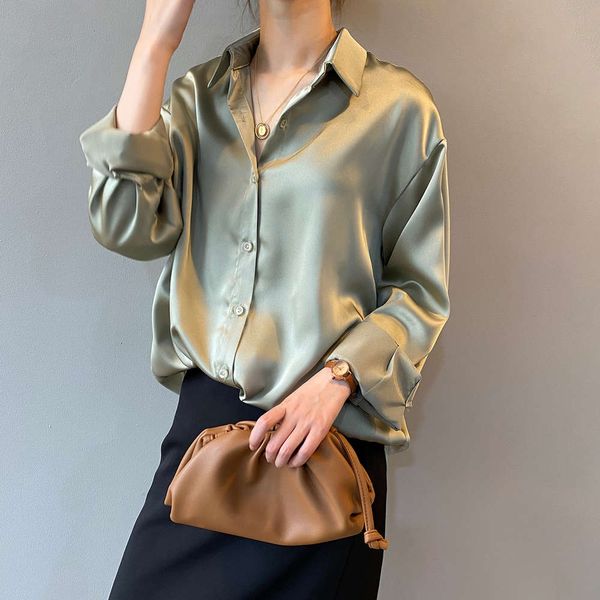 

yan shuang 2021 spring new korean version solid color temperament loose show thin long sleeve lapel shirt female 0726, White