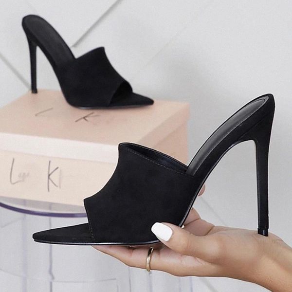 

woman slippers shoes high heels women shoes sandals fish mouth pointed toe slide summer thin heel ladies sandal plus size 42 43 #vy5f, Black