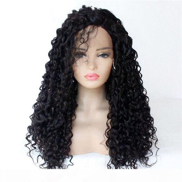 

hd transparent full synthetic lace frontal wig black afro kinky curly simulation human hair lace front wigs 181027-2, Black;brown