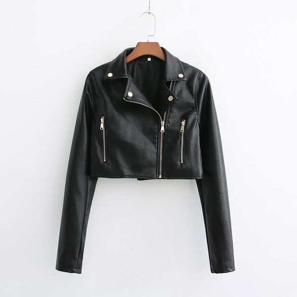 

black motorcycle women leather jacket 2019 autumn pu biker jackets rivet zipper long sleeve crop coat casual casaco femme1