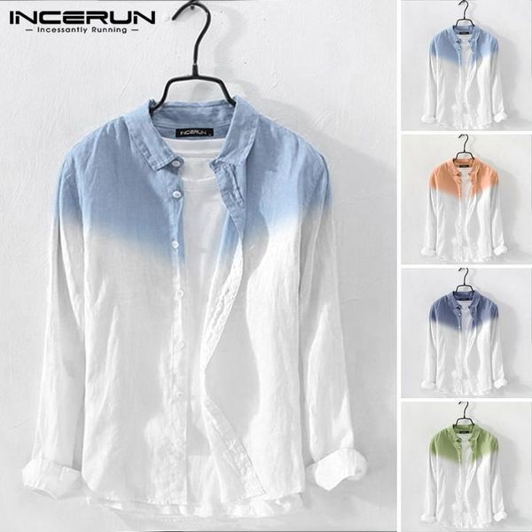 

2020 men's shirt fashion cotton long sleeve hanging dyed gradient button chic high street men casual shirts camisa s-5xl incerun1, White;black
