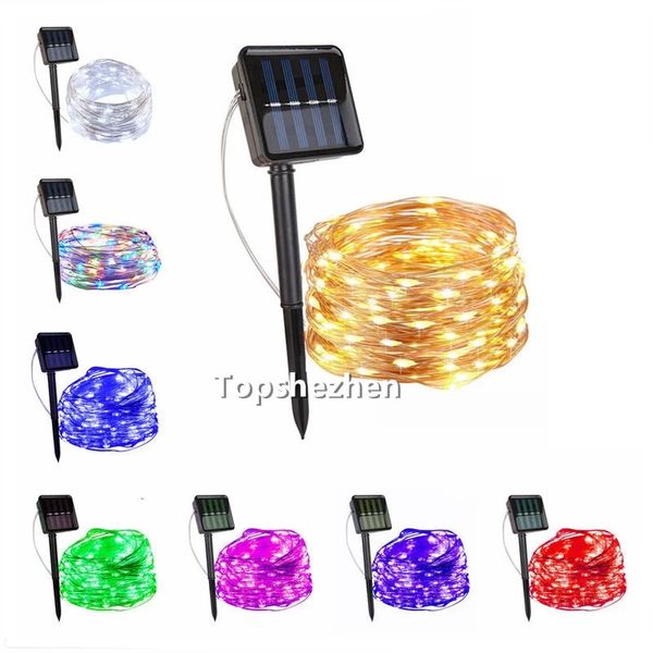 8 colori 10 m 33FT 100LED luci solari a corda luci esterne impermeabili bianche calde luci solari in rame per decorazioni natalizie / patio / matrimonio /