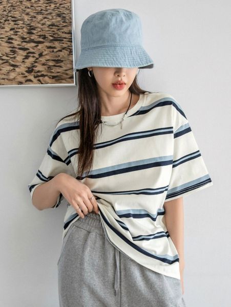 

dazy block striped drop shoulder tee j8yb#, White