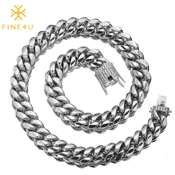 

fine4u n705 cuban link necklace for men hip hop necklace iced out with bling cubic zirconia fashion accessory for hip hop loversq0115, Golden;silver