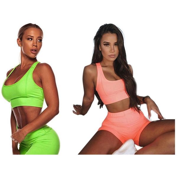 

2 set summer green sets women sportswear women casual gym clothing yoga set tracksuit s fluorescent green & orange, White;red