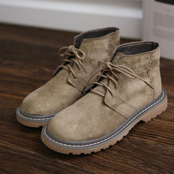 

retro suede round head lace-up short boots handmade comfort soft-sole womens boots casual martin mori literary ankle, Black