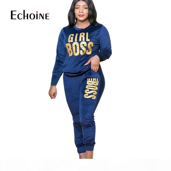 

echoine women letter print autumn velvet set sweatshirt jogger pants suit tracksuit two piece set fitness outfit plus size, Gray