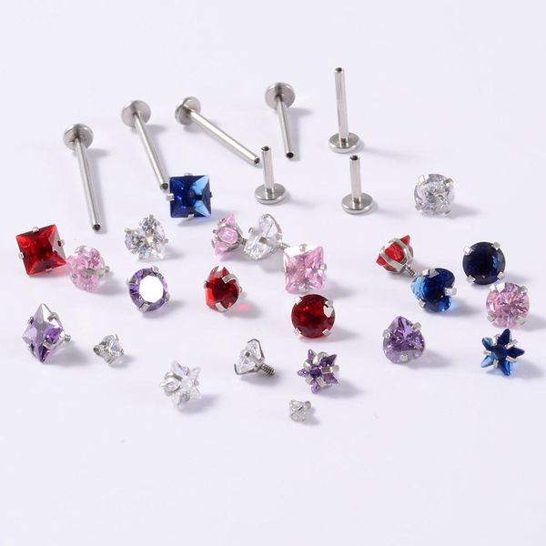 

10pcs surgical steel internally threaded lip bar 16g zircon component for labret prong zircon ear tragus helix ear piercing q jllzde, Silver