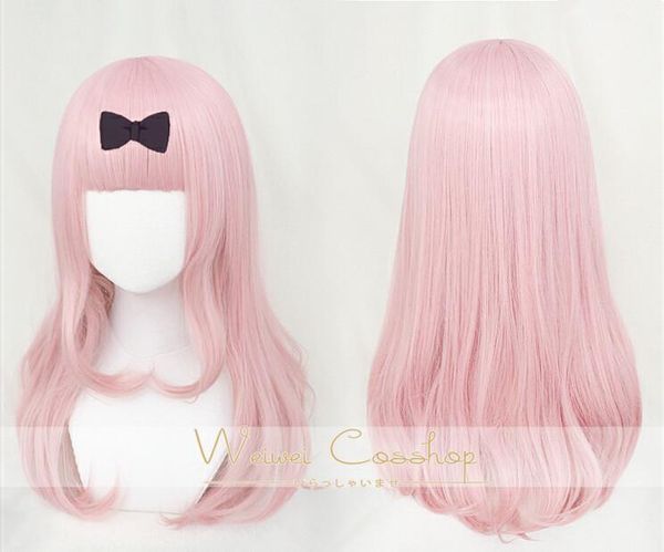 

fujiwara chika cosplay wig kaguya-sama: love is war 55cm pink cosplay costume wigs + wig cap + black bowknot hairpin