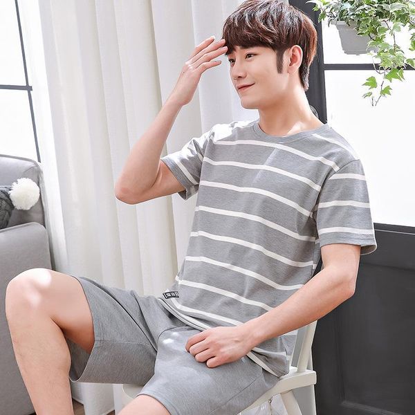 

men's pajama sets summer man pajamas set simple sleepwear short sleeve 100% cotton pajamas men short pant leisure outwear1, Black;brown