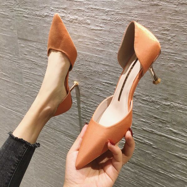

dress shoes 860-0 korean spring/autumn 2021 high heels for women with pointed toe, shallow mouth, thin heel and hollow single, Black
