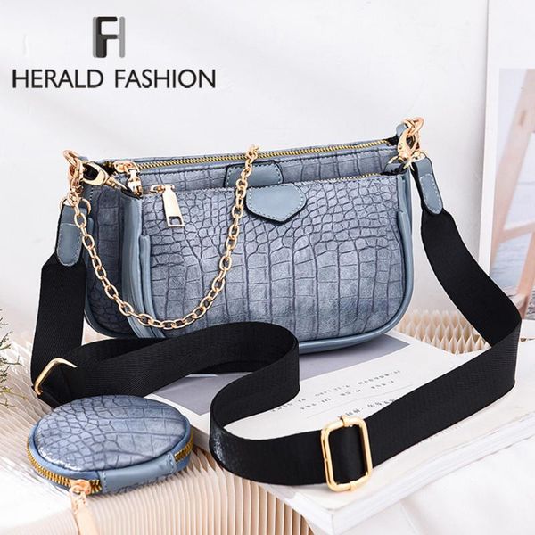 

crocodile pattern leather shoulder messenger bag casual crossbody bags women handbags totes bag 3 sets evening clutch purse