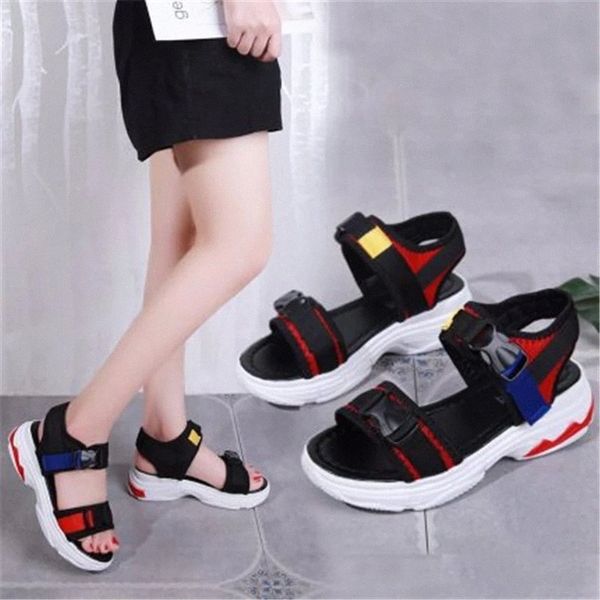 

2020 summer fashion women sandals fashion buckle open toed sandal campus style sweet chunky platform girl casual beach shoes #xp0n, Black