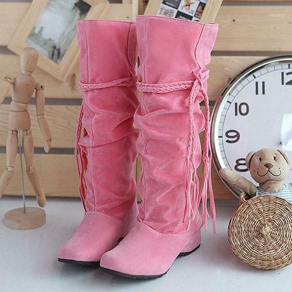 

tassel pu leather suede womens shoes over the knee high boots internal height increase j551, Black