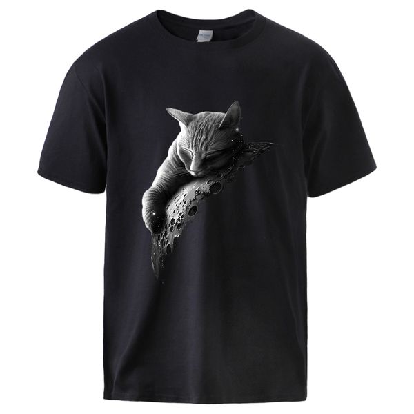 

кошки printed tops лето с коротким рукавом streetwear мужской моды свободный свободный crewneck тренировки черный тис толстовка с капюшоном