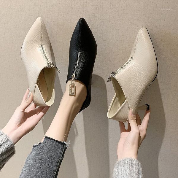 

2020 ladies spring autumn crystal rhinestone two ways wearing thin high heeled pointed toes pumps delicate pretty womens shoes1, Black