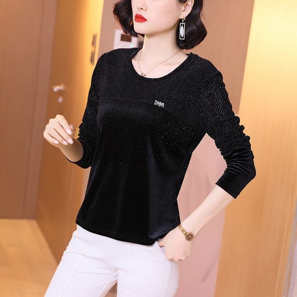 

золотой бархат осени зима долго золотой бархат осень зима рукав дна рубашка для среднего возраста пожилых людей носить свободный и большой р, White