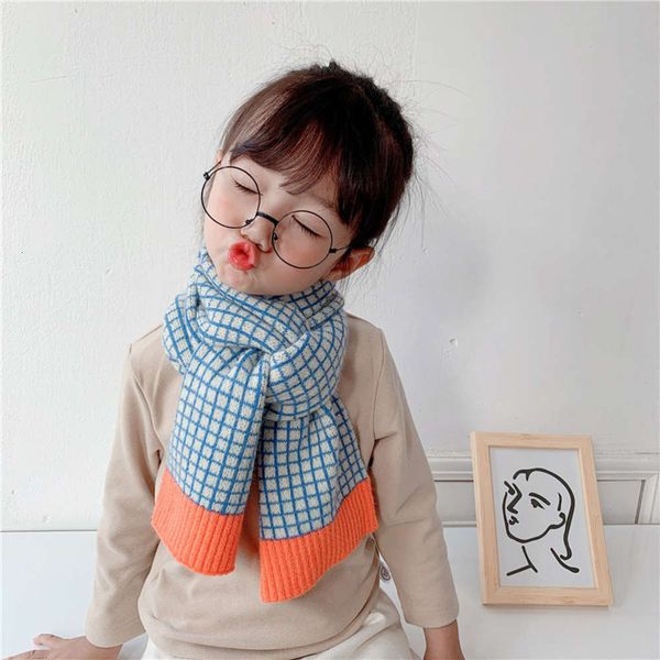 

korean version ins small lattice color contrast wool children's scarf autumn winter new boys and girls warm neck, Red;brown